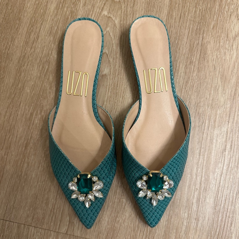 Teal Embellished Women's Mules